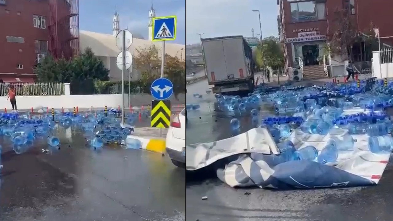 TIR'ın dorsesi açıldı; bir anda yola dağıldı! İki kişi altında kalmaktan son anda kurtuldu