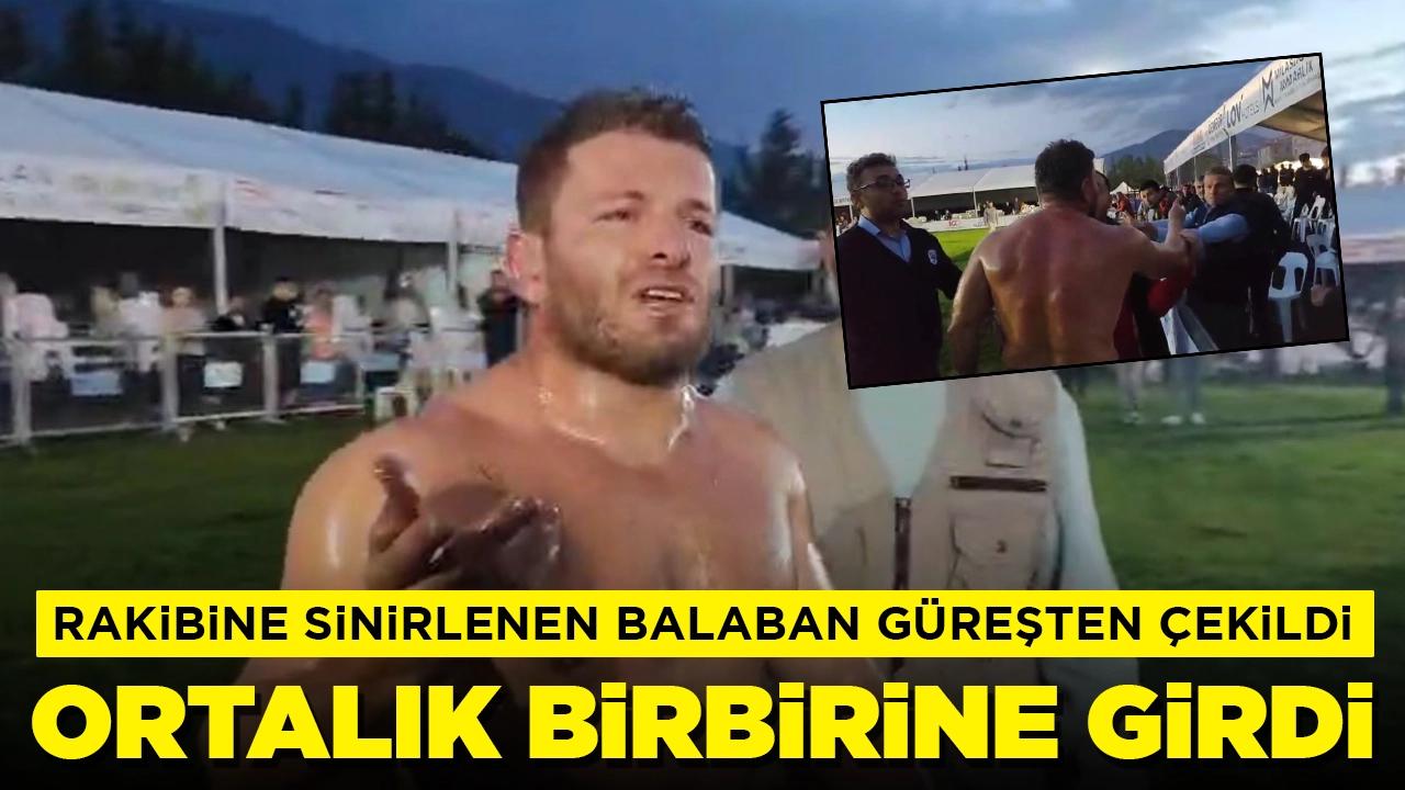 Rakibine sinirlenen İsmail Balaban güreşten çekildi, ortalık birbirine girdi