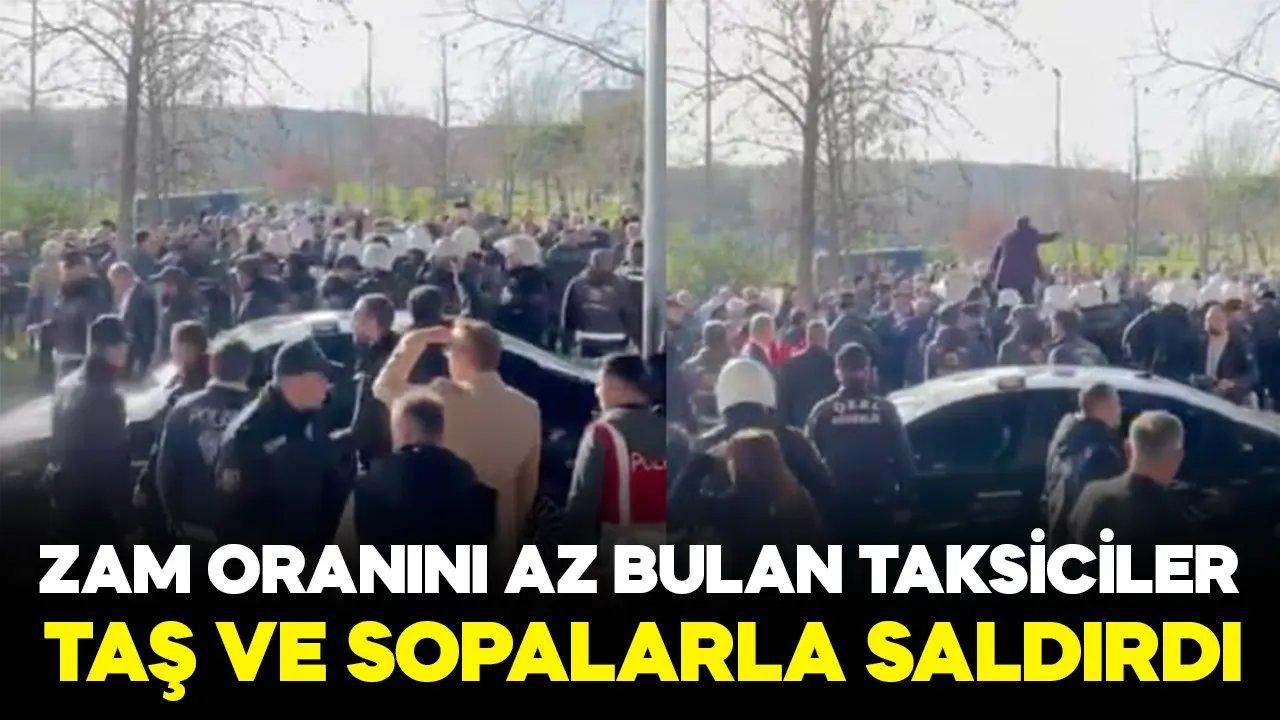 Zam oranını az bulan taksiciler UKOME binasına taşla saldırdı