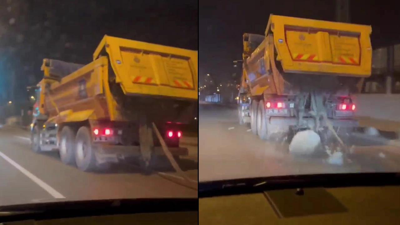 Hafriyat kamyonu trafikte tehlike saçtı, sürücüler zor anlar yaşadı