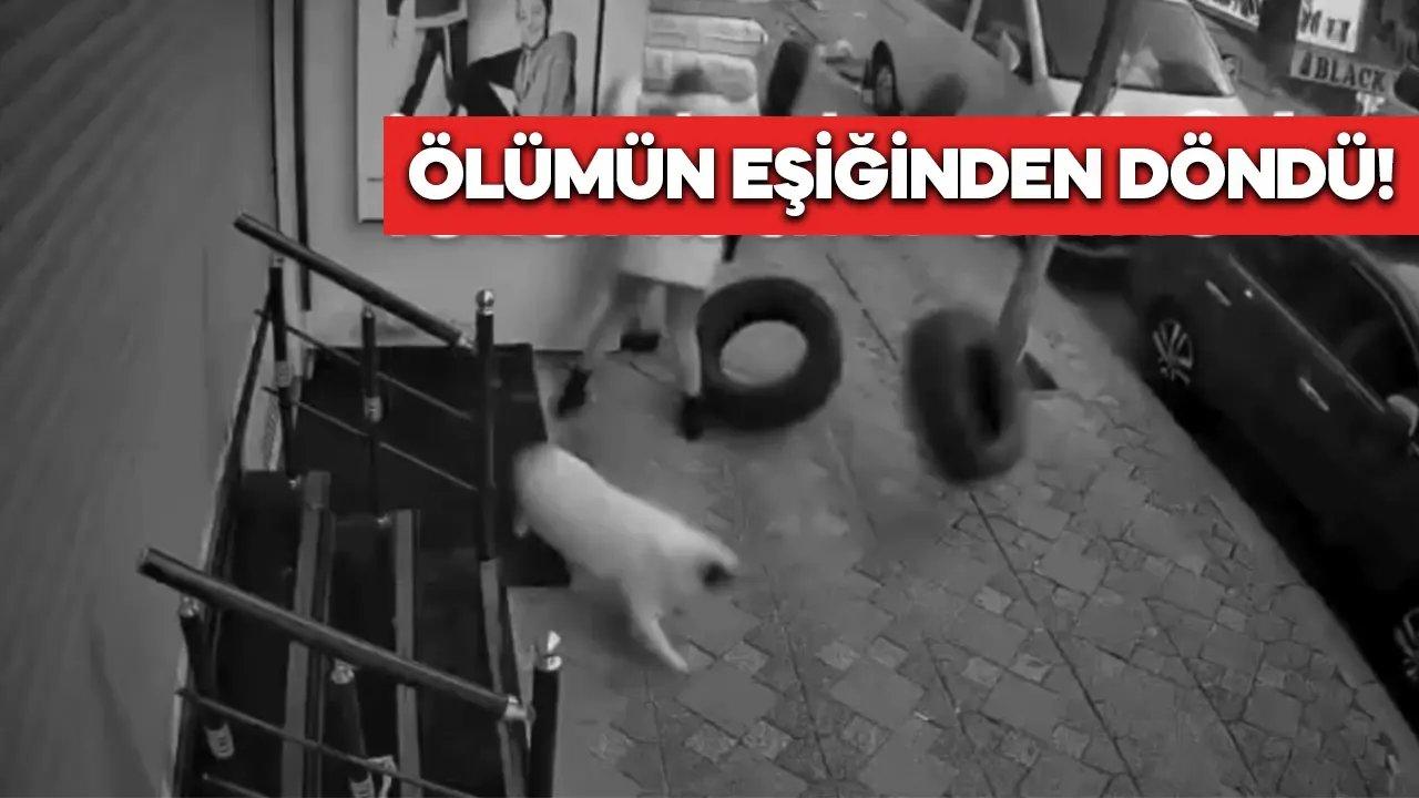 Üst kattan düşen lastikler bir kişinin canını alıyordu!