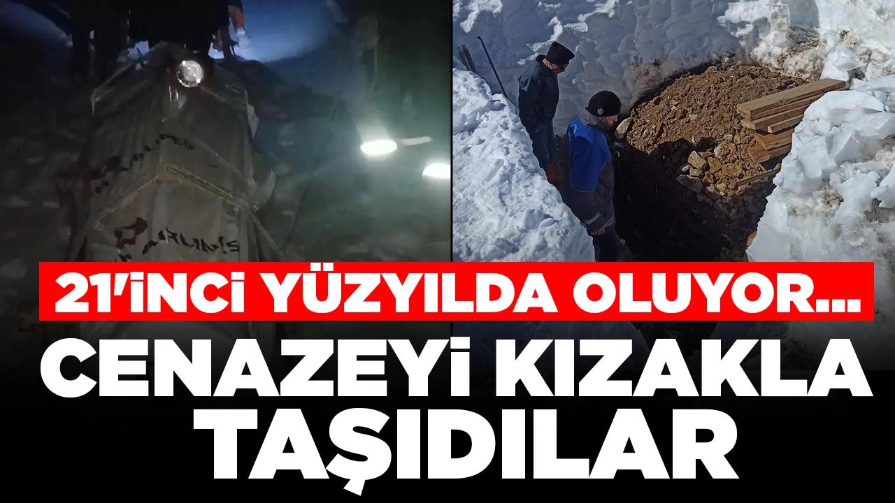 Yol kardan kapandı, cenaze kilometrelerce çekilerek köye götürüldü