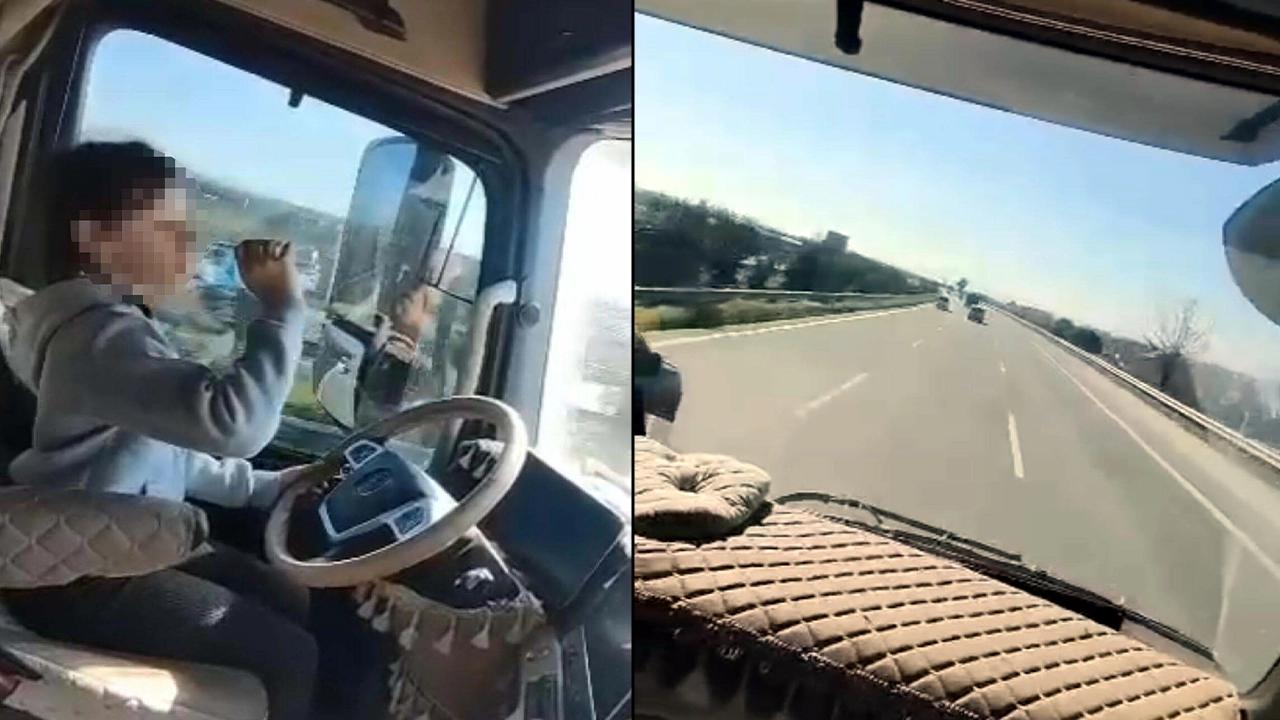 Trafikte akılalmaz görüntü: 12 yaşındaki kızına TIR kullandırdı