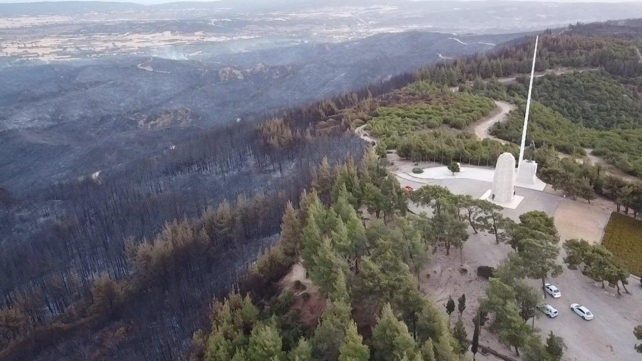 Çanakkale'deki yanan ormanlık alanlar dron ile görüntülendi