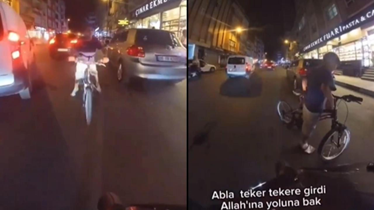 İstanbul'da ters yönde giden bisikletli çocuk motosiklete çarptı: O anlar kamerada