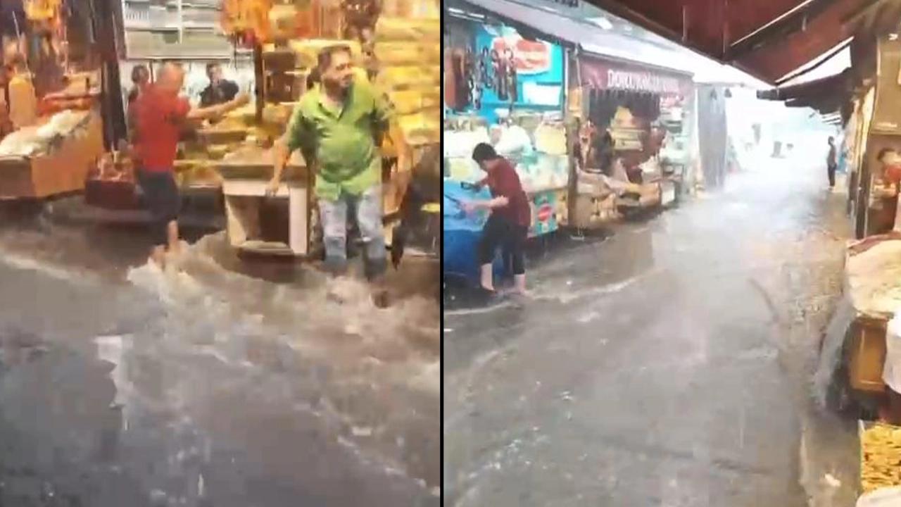 İstanbul'da beklenen sağanak başladı: Taksim'de caddeler suyla kaplandı