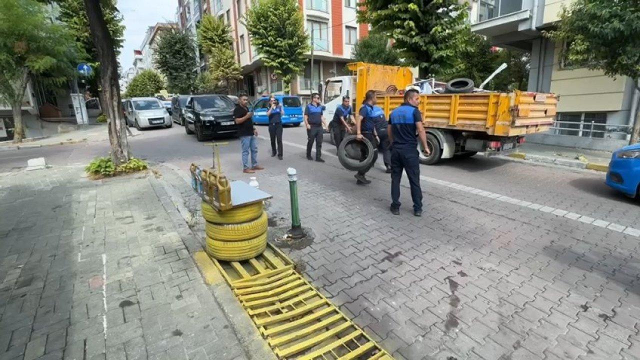 Avcılar'da kaldırımları işgal eden duba, lastik, palet ve flamalar toplandı