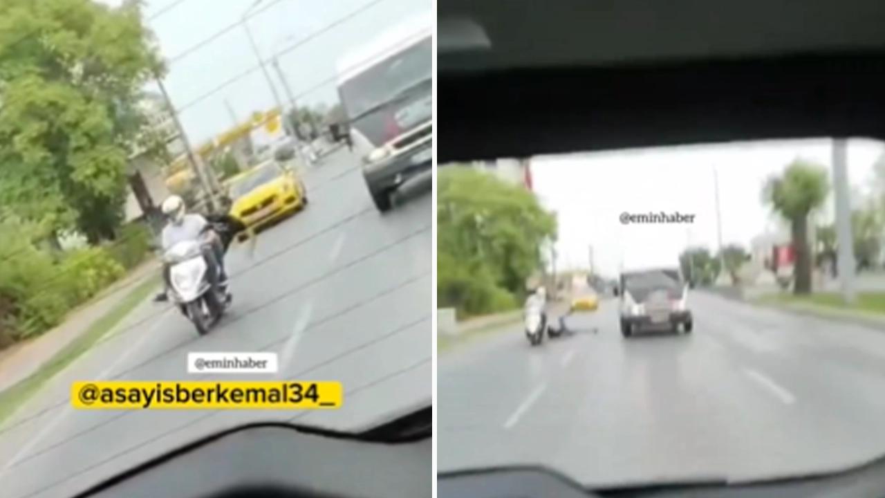 Faciaya ramak kala: İstanbul'da seyir halinde ilerleyen motosikletten düştü