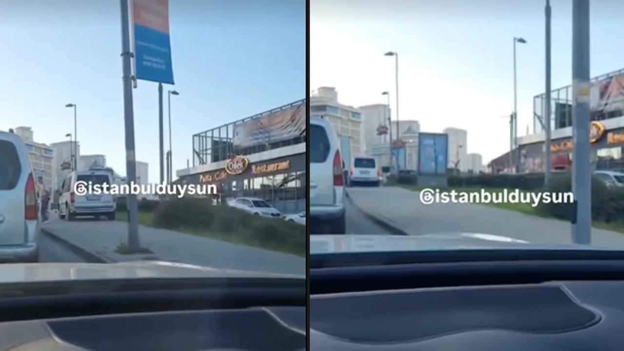 İstanbul'da otomobil sürücüsü trafikten kaçmak için kural tanımadı, kaldırıma çıkarak yayalardan yol istedi