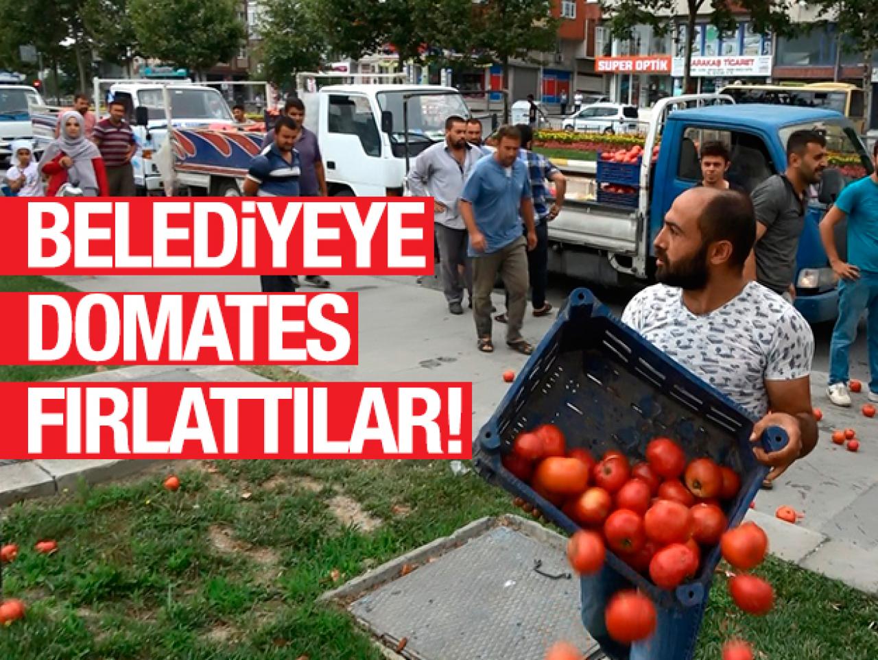 Belediyeye domates fırlattılar