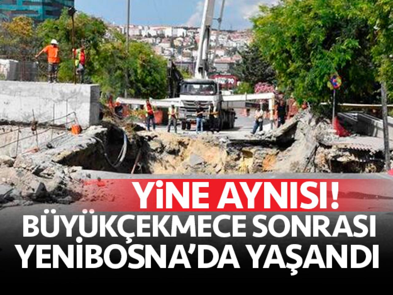 Yenibosna'daki metro inşaatının önünde yol çöktü