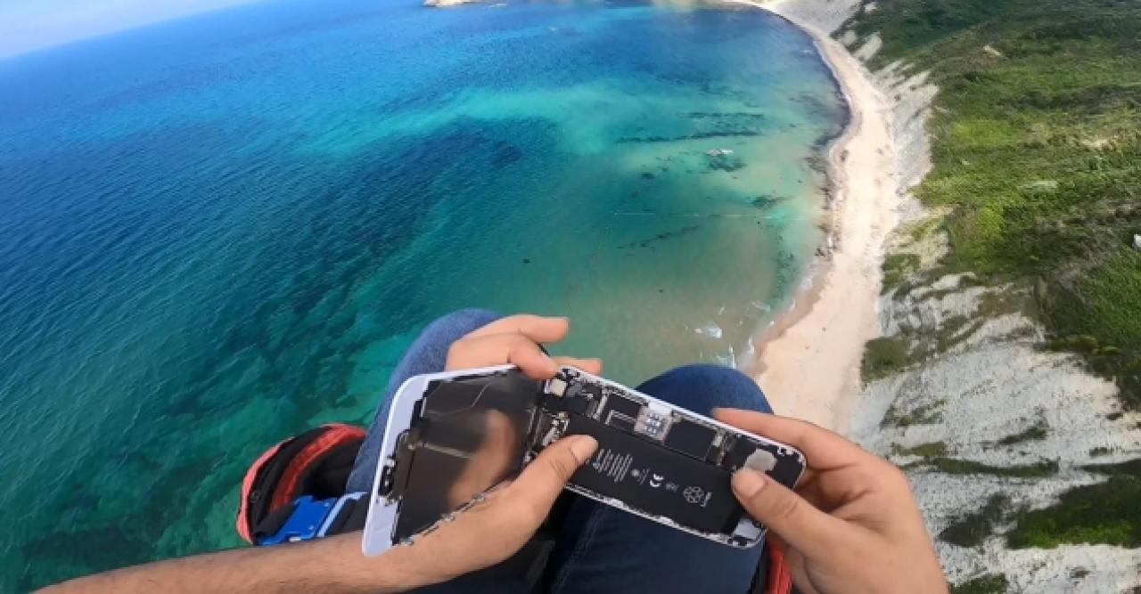 İstanbul'da paramotor uçuşunda havada telefon tamiri yaptı