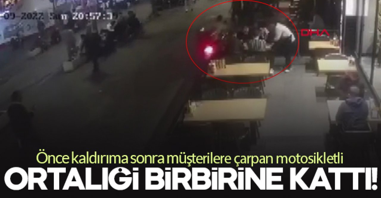 Acemi motosikletli önce kaldırıma sonra müşterilere çarptı!