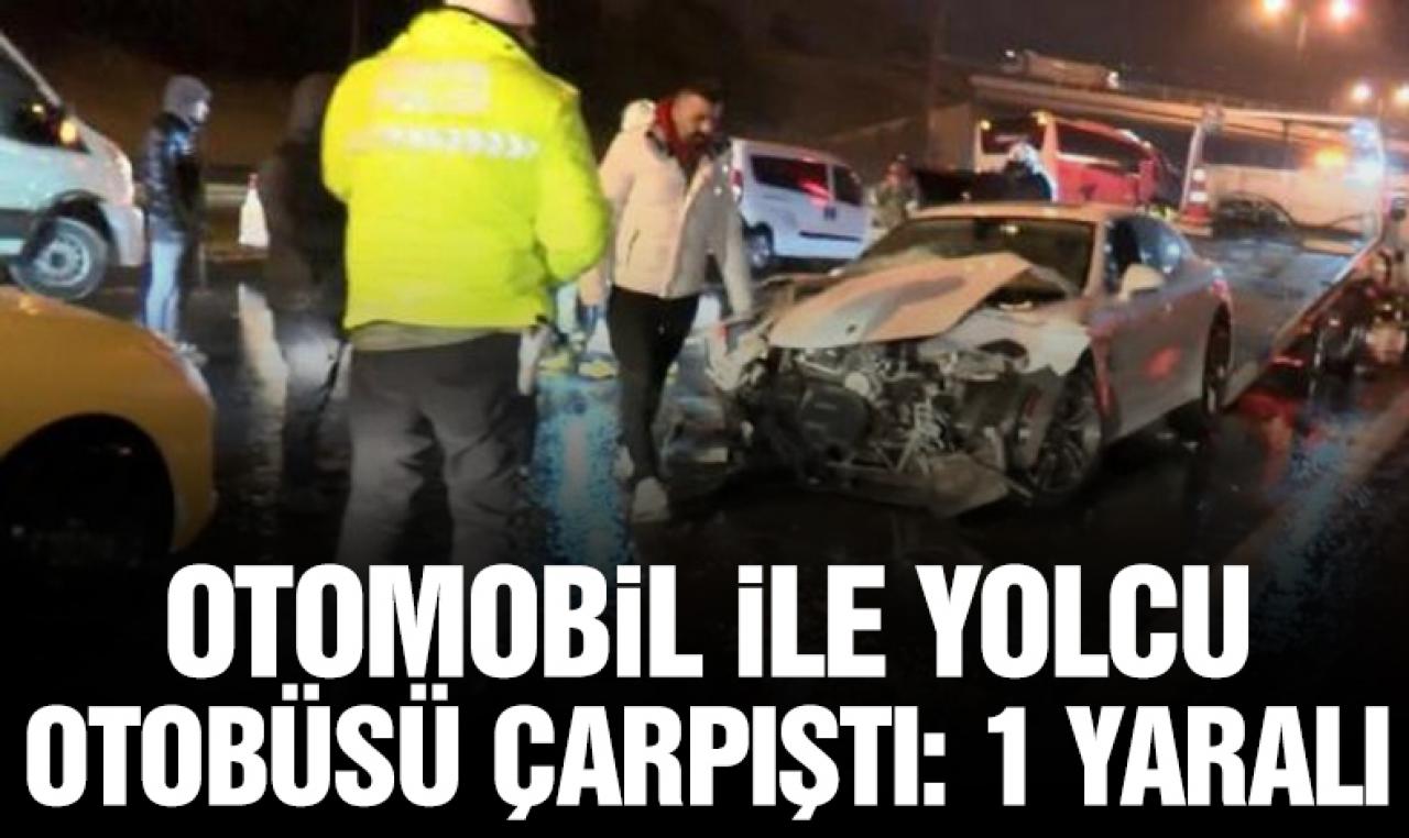 Pendik'te kar yağışı ile kayganlaşan yolda otomobil ile yolcu otobüsü çarpıştı: 2 yaralı