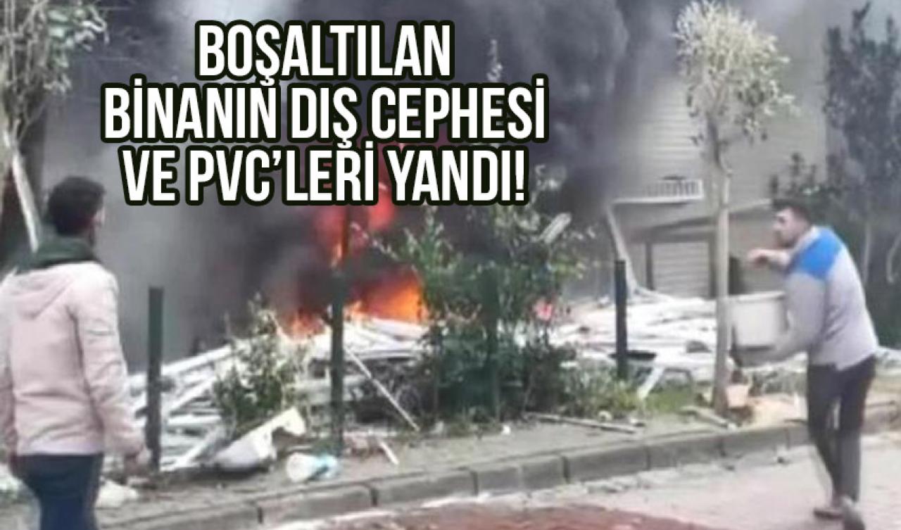 Avcılar'da boşaltılan binanın dış cephesi ve sökülen PVC pencereler yandı