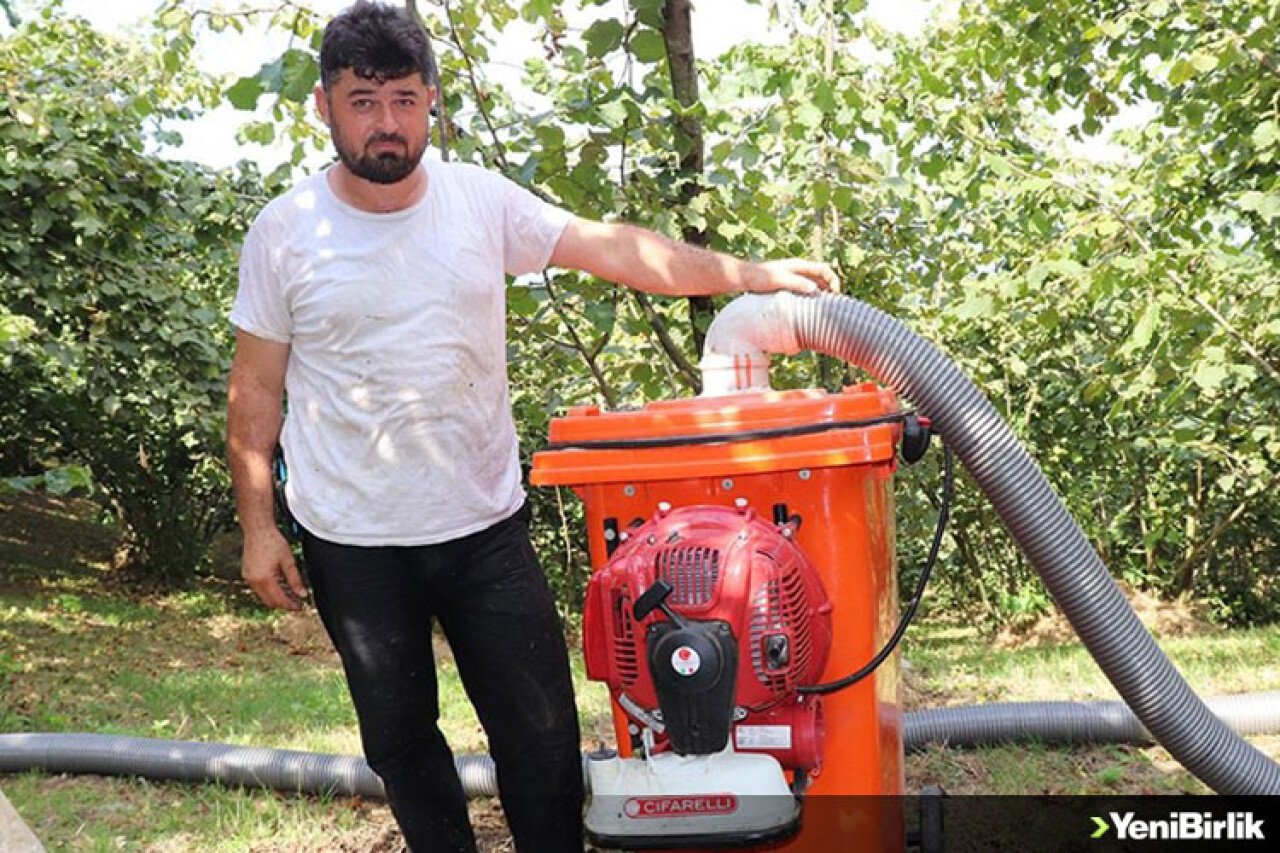 Ordu'da inşaat ustası çöp kovasından fındık toplama makinesi yaptı