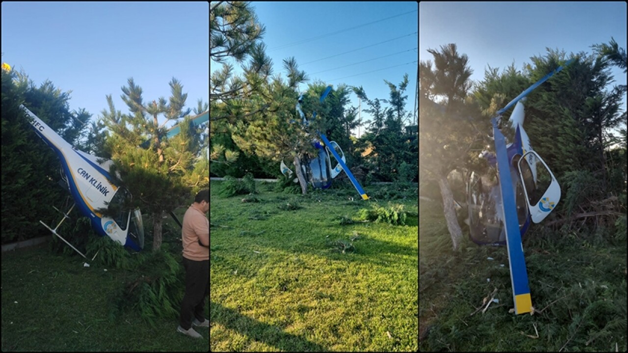 Afyonkarahisar'da bir otelin bahçesindeki ağaçlık alana helikopter düştü