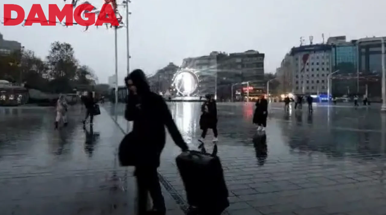 Taksim’de Sağanak Yağış Etkili Oldu: Lodos Zor Anlar Yaşattı