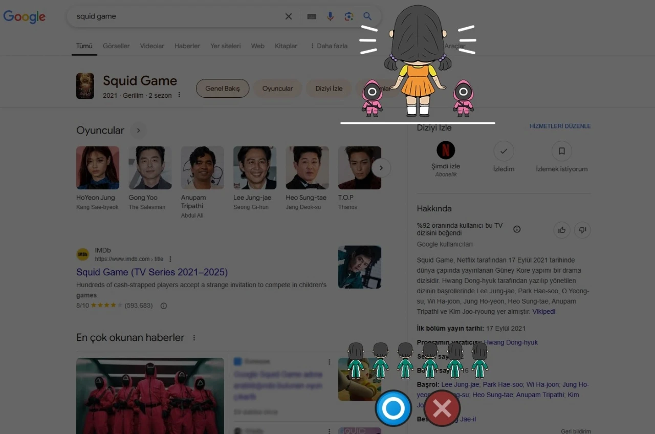 Google'dan Squid Game Oyunu! Google Squid Game Araması Yapan Kullanıcılara Mini Oyun Oynatıyor