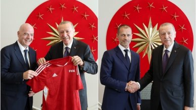 Erdoğan, FIFA Başkanı Infantino ve UEFA Başkanı Ceferin'i kabul etti