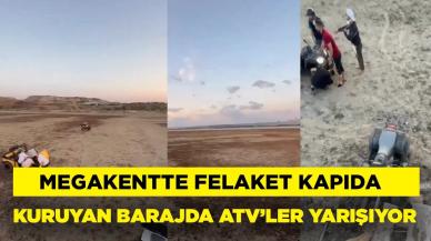 Kuruyan baraj gölünde ATV yarışları yapılıyor!