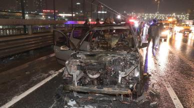 TEM bağlantı yolunda otomobil alev alev yandı: Trafik yoğunluğu oluştu