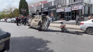 Esenyurt'ta kaza: 3 araca çarpan otomobil devrildi