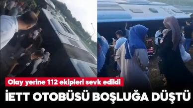 İETT otobüsü yol kenarındaki V kanalına düştü, yolcular panik dolu anlar yaşadı