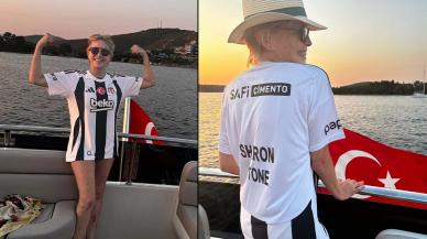 Dünyaca ünlü aktris Sharon Stone Bodrum'da: Beşiktaş forması hediye edildi