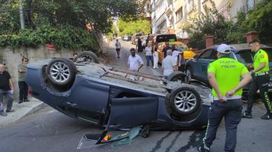 Şişli’de takla atan otomobilden yara almadan kurtuldu