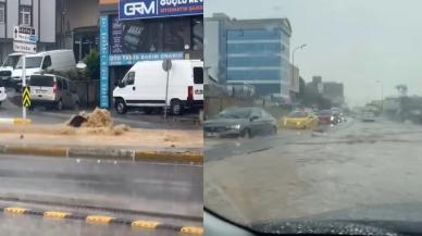 Pendik sağanak yağış altyapıyı olumsuz etkiledi, rögarlar taştı