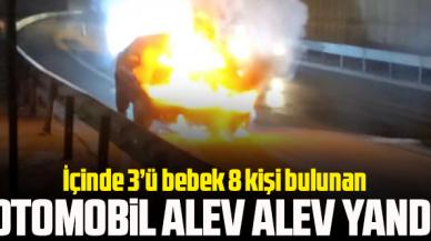 Küçükçekmece'de içerisinde bebeklerin bulunduğu otomobil alev alev yandı