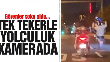 Şişli'de motosikletlinin tek teker üzerinde yolculuğu