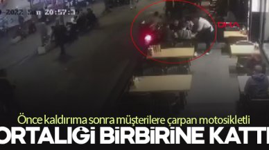 Acemi motosikletli önce kaldırıma sonra müşterilere çarptı!