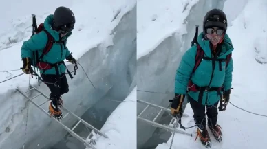 Evereste tırmanan sporcunun zorlu yolculuğu: En tehlikeli bölümü bakın nasıl geçti!