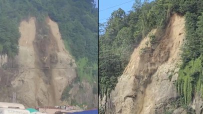 Rize'de taş ocağında heyelan: Çevreyi toz bulutu kapladı