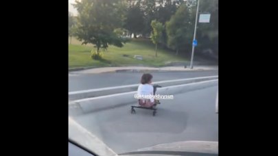 İstanbul’da bir garip olay! Küçük kız sahil yolunda scooter ile trafiğe çıktı!