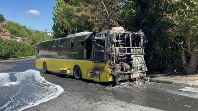 Park halindeki İETT otobüsü alev alev yandı