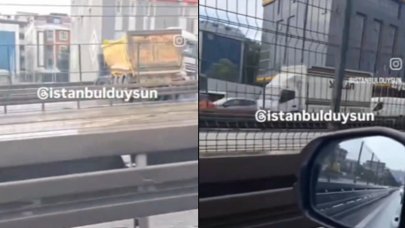 İstanbul'da kontrolden çıkan hafriyat kamyonu makasladı, yol trafiğe kapandı