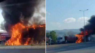 D-100'de feci kaza...TIR'a arkadan çarpan LPG deposu yüklü TIR yandı: İstanbul yönü trafiğe kapatıldı