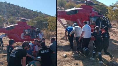 Ağaçtan düşerek yaralandı, ambulans helikopterle hastaneye kaldırıldı