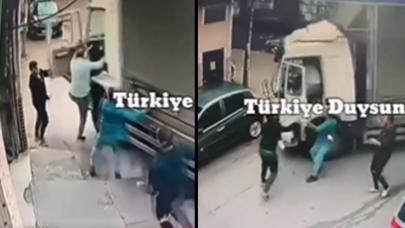 Bursa'da faciaya kıl payı: El freni çekilmeyen kamyon bir anda yokuş aşağı hareket etti