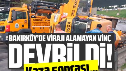 Virajı alamayan vinç devrildi! 1 yaralı...