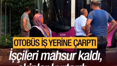 Kağıthane'de otobüs iş yerine çarptı! İşçiler mahsur kaldı