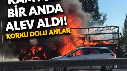 TEM'de dehşet dolu dakikalar! Kamyon alev alev yanıyor