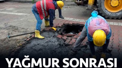 Yağmur sonrasında yol çöktü!