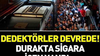 Metrobüs durağında sigara içen yandı