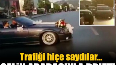 Gelin arabasıyla drift yaptılar