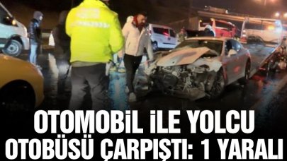 Pendik'te kar yağışı ile kayganlaşan yolda otomobil ile yolcu otobüsü çarpıştı: 2 yaralı