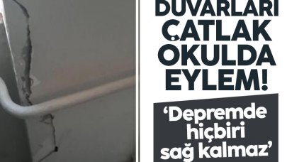 Gaziosmanpaşa'da duvarlarında çatlaklar bulunan okul önünde eylem